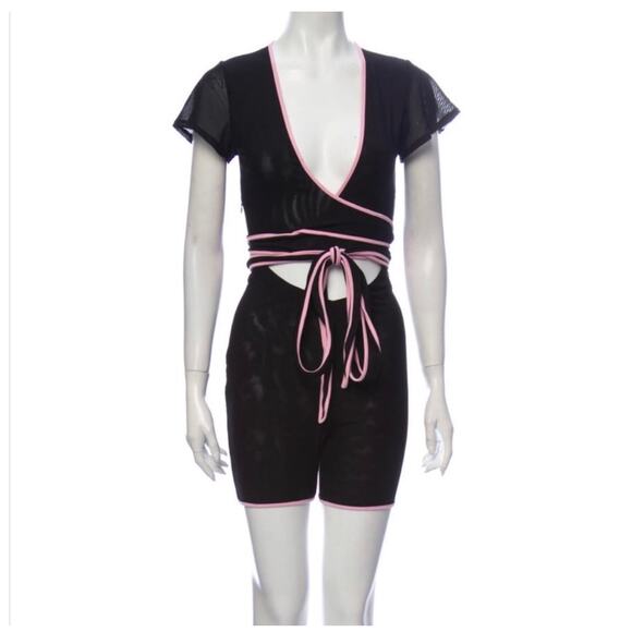 I.AM.GIA Black Pink Asha Cutout Front Tie Romper Size XS - Picture 1 of 8